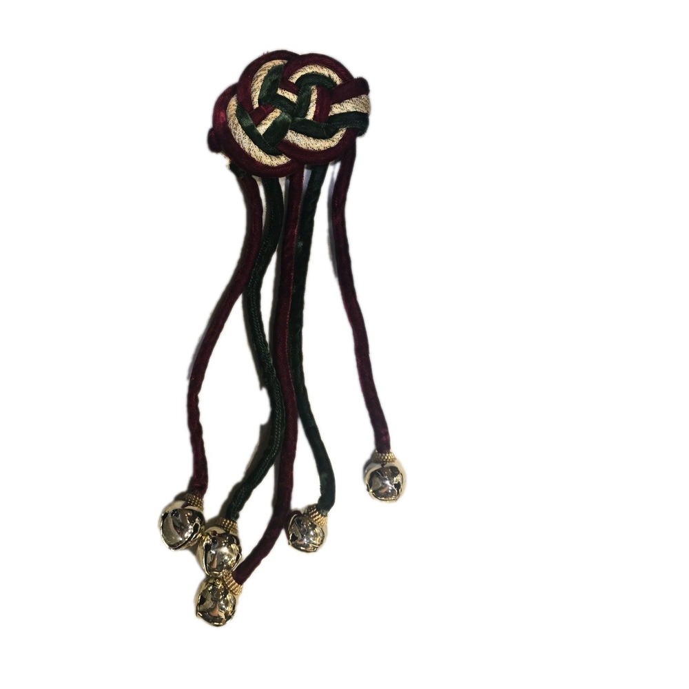 VTG Traditional Christmas Door Knob Hanger‎ Burgundy Green Gold Tassel Bells
